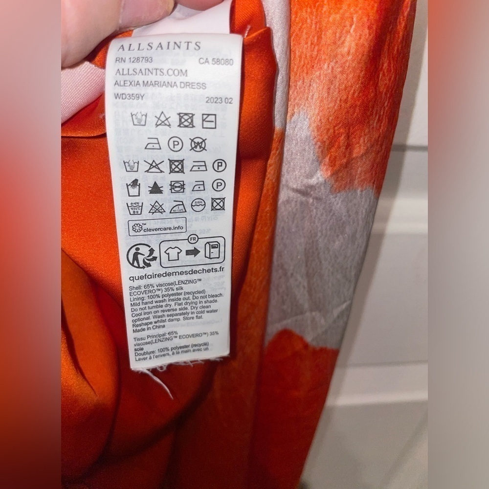 NEW All Saints Alexia Mariana Silk Blend Tie Dye Midi Dress Orange 🍊 - Picture 16 of 16
